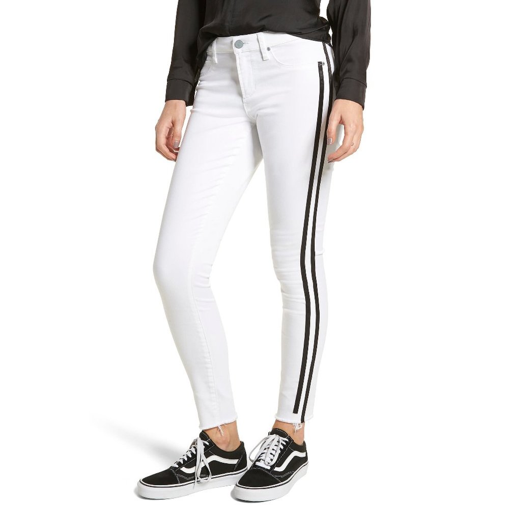Munich White Skinny Racer Stripe Mid Rise Jeans 25